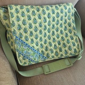 Vera Bradley Quilted Messenger Bag in Citrus Lime Green Elephant Floral Print